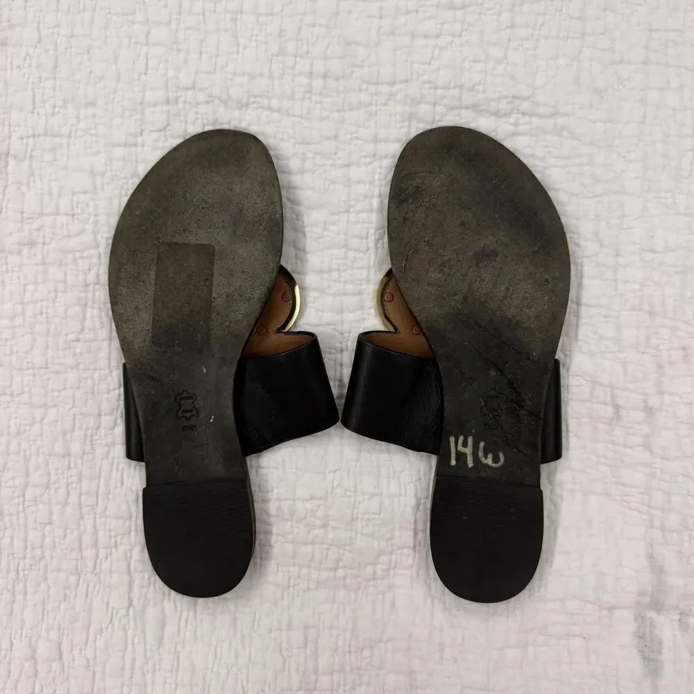 Tory Burch Patos Disk Slide Sandals Black/ Gold sz 8.5